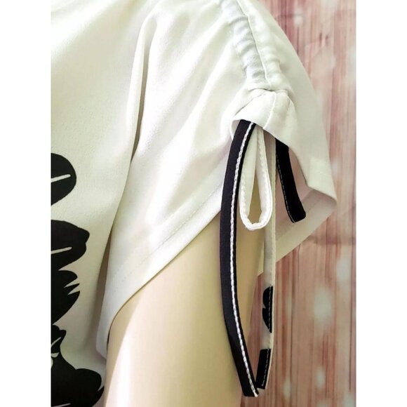 Emilio Pepe Italy Graphic Flower Asymmetrical Hem Adjustable Short Sleeve Top L - Picture 5 of 16